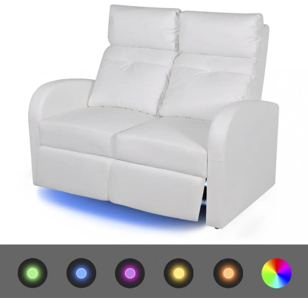 Led 2 személyes műbőr dönthető támlájú fotel fehér