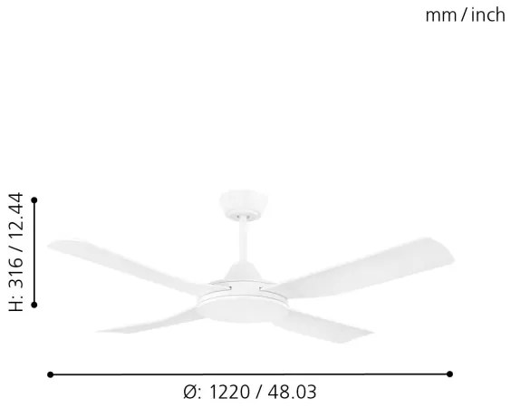 Eglo 35088 - BONDI mennyezeti ventilátor 52W/230V, fehér, távirányítóval
