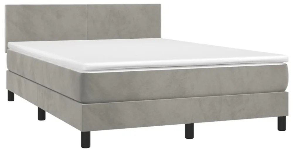 világosszürke bársony rugós és LED-es ágy matraccal 140x190 cm