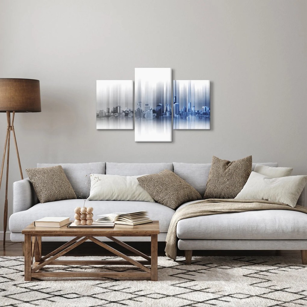 Kép - Panoráma a városra, kék-szürke (90x60 cm)