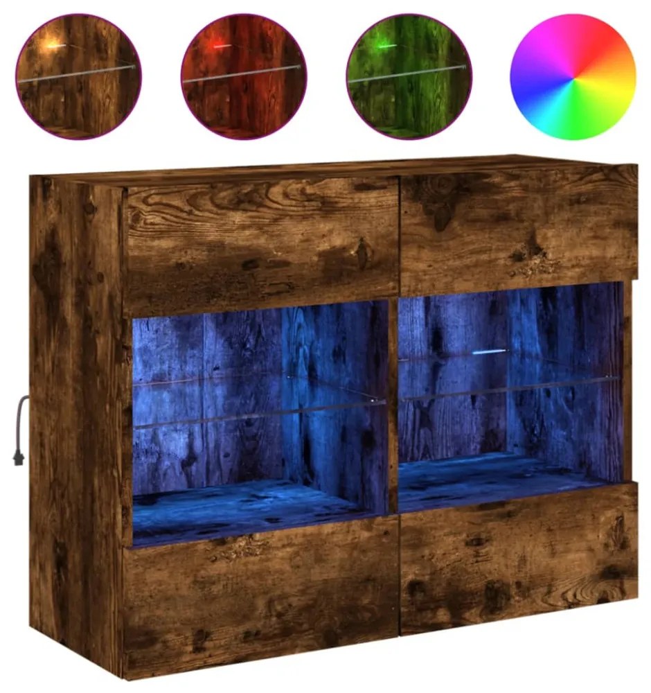 füstös tölgy színű fali TV-szekrény LED-ekkel 78,5x30x60,5 cm