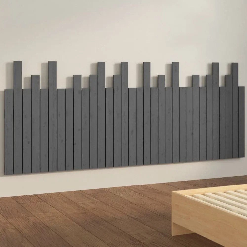 szürke tömör fenyőfa fali fejtámla 204 x 3 x 80 cm