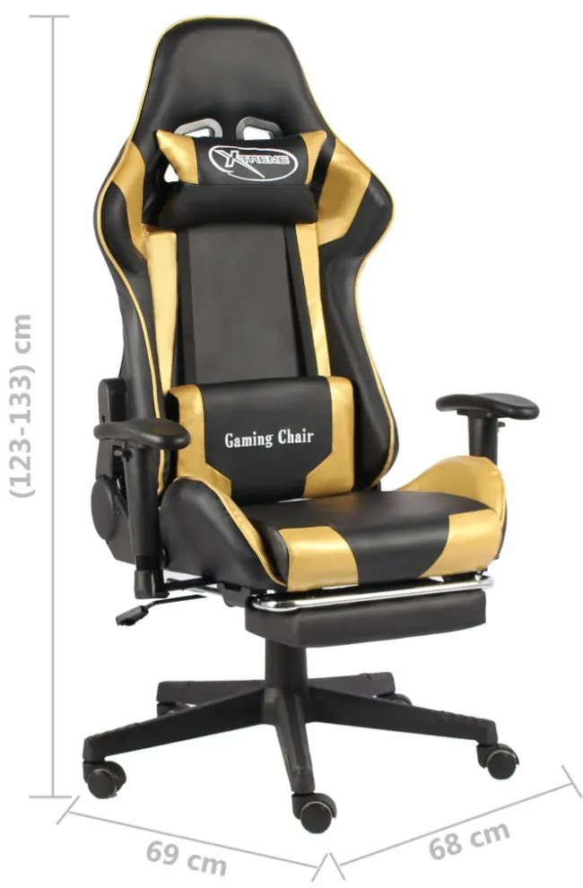 aranyszínű PVC forgó gamer szék lábtartóval
