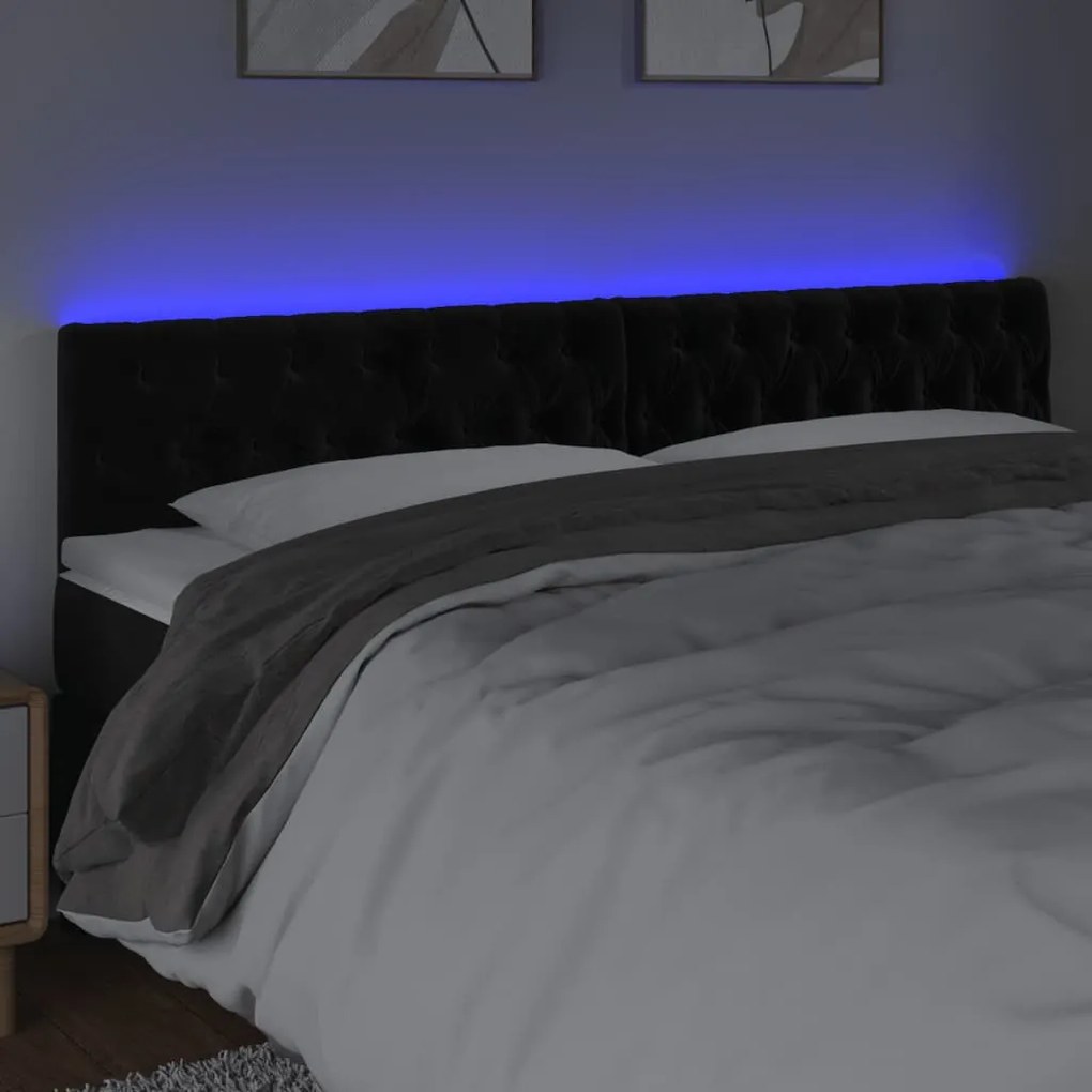 fekete bársony LED-es fejtámla 200 x 7 x 78/88 cm