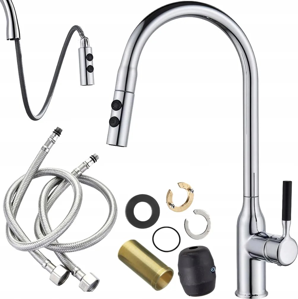 Konyhai Csaptelep Kihúzható Kifolyócső Króm Rugalmas Modern Design