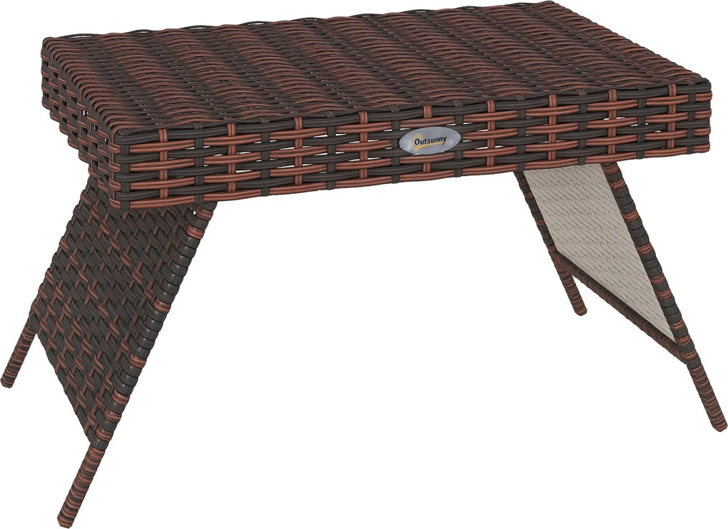 Outsunny Rattan Oldaltábla Kerti Asztal Összecsukható Asztal Időjárásálló Kemping Asztal Kávézó Asztal Kerthez, Erkélyhez, Barna, 60 x 41 x 41 cm | Ao