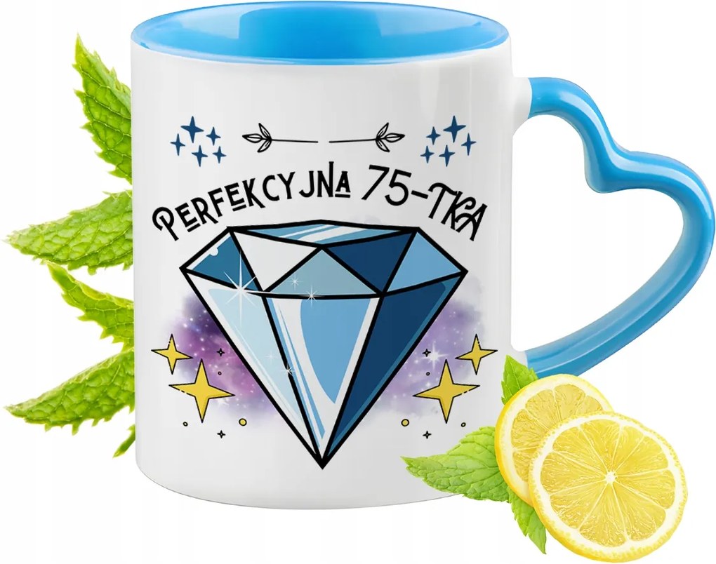 Születésnap 75 75-es kék bögre szív alakú füllel Ajándék