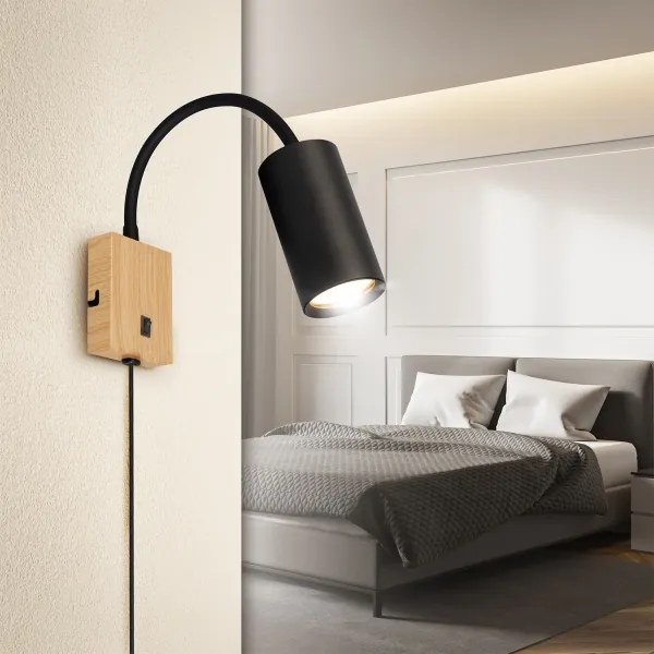 Brilagi - Flexibilis fali lámpa SELE 1xGU10/30W/230V fekete/tölgy dekor