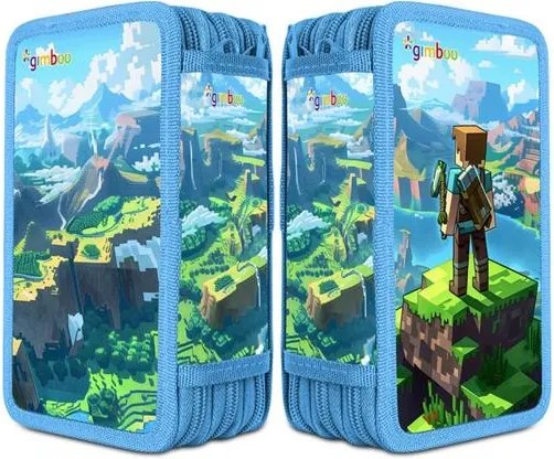 Tolltartó, töltött, 3 emeletes, cipzáras, Gimboo, kék, építőkockás (DBTS42PL)