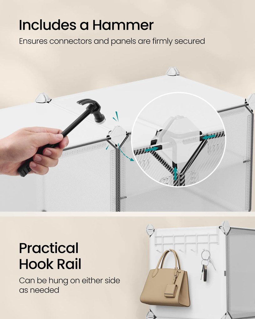 Összekapcsolható cipőtartó állvány akár 48 pár cipőhöz, fehér és átlátszó