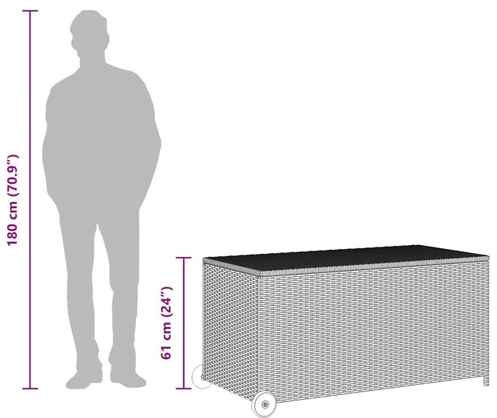 fekete polyrattan kerti tárolóláda 120 x 65 x 61 cm