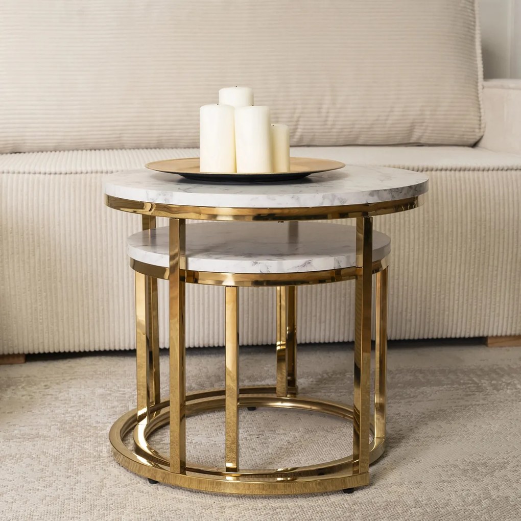 Dohányzóasztal szett márvány hatású felülettel arany kivitelben – OLIS