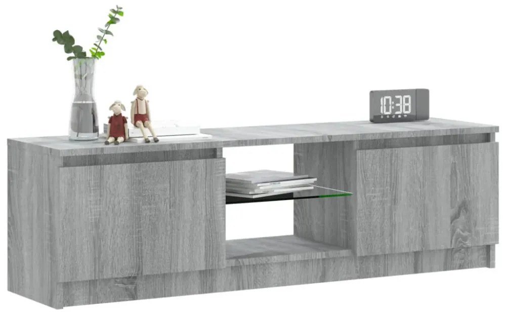 szürke sonoma színű TV-szekrény LED lámpákkal 120 x 30 x 35,5cm