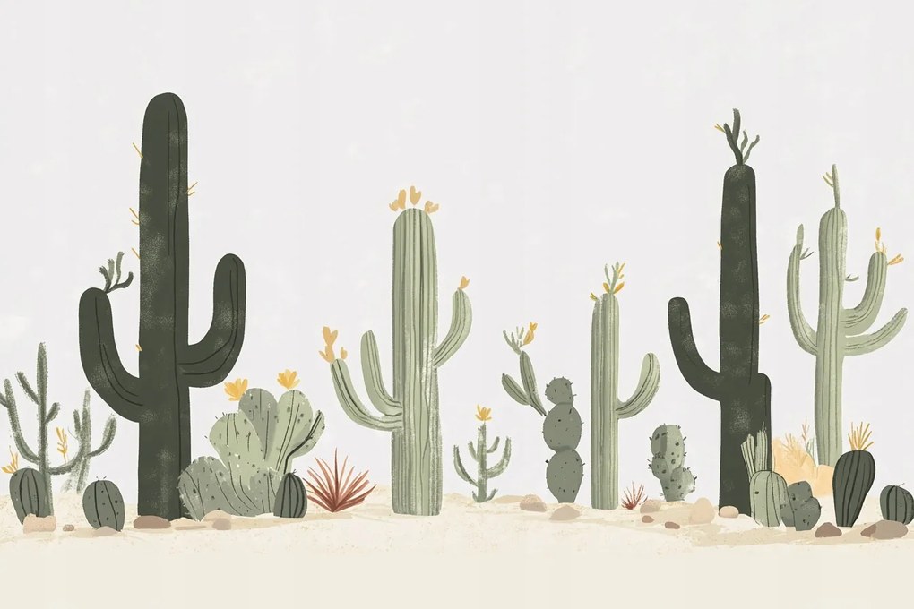 Fotótapéta Flizelina Gyerekek Sivatag Kaktuszok Virágok Boho 254x184 ragasztó