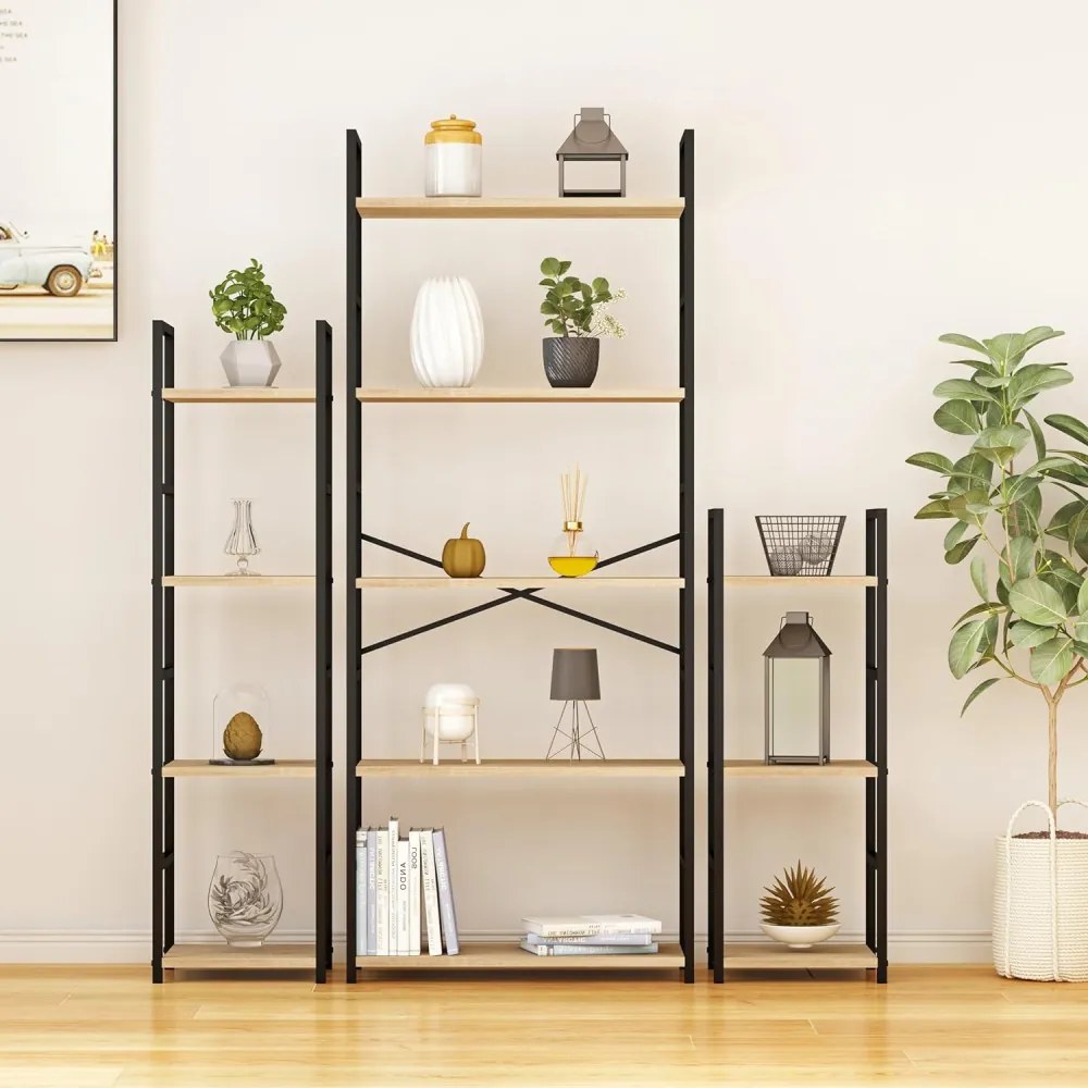 Intenso Home 5 szintes nyitott könyvespolc 29 x 144cm (Aranytölgy) | Univerzális tároló állvány fém lábakkal