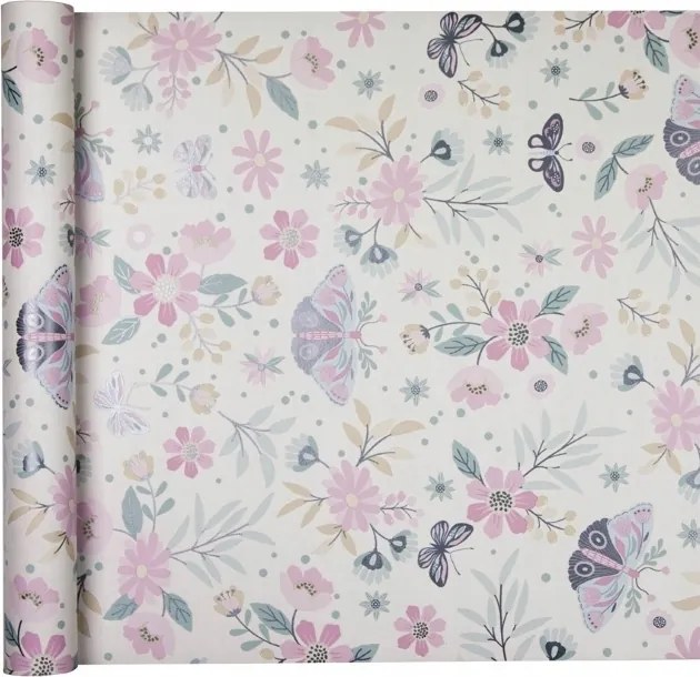 Gyerek Tapéta Pillangók Virágok Levelek Rózsaszín Flizelin