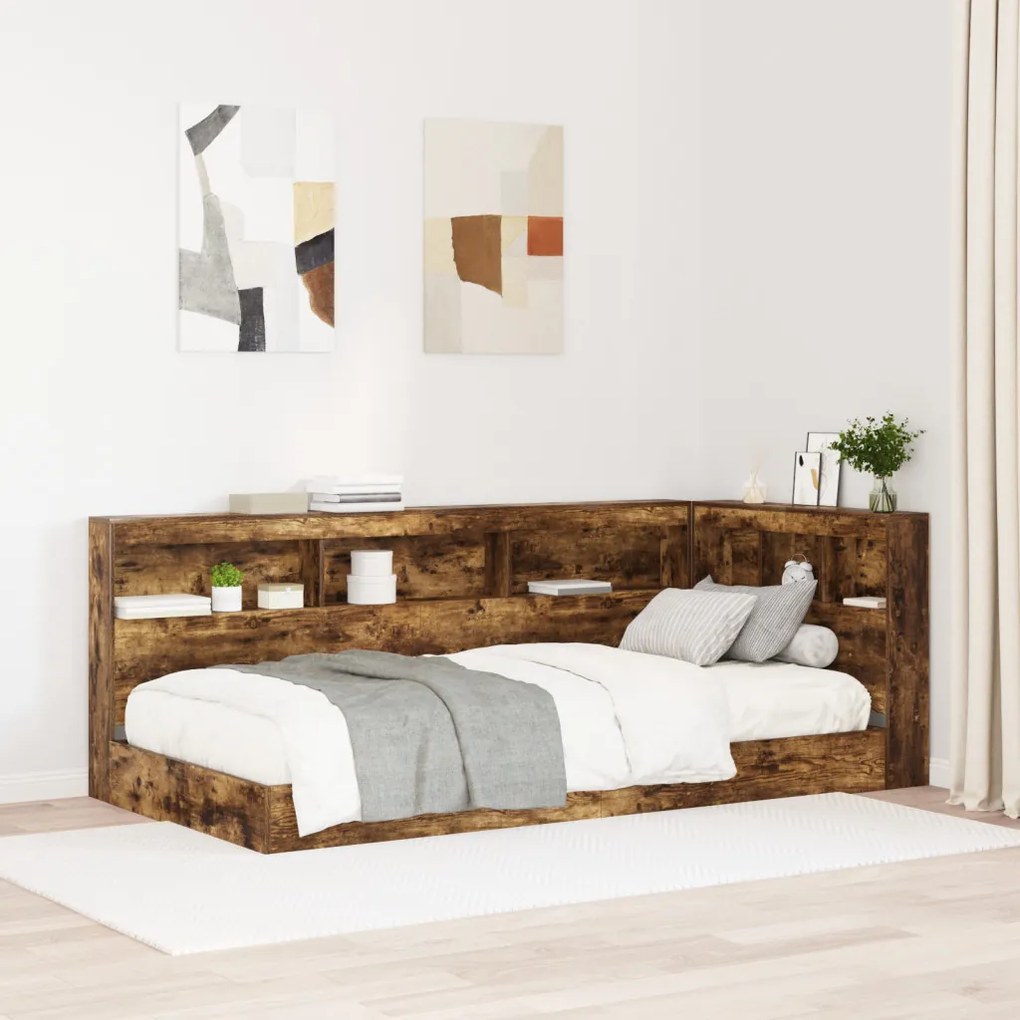 Könyvespolc ágy füstölt tölgy 75x190 cm szerelt fa
