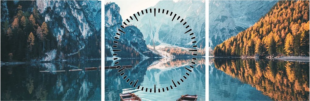 Kép - Csónakok a Braies-tónál (órával) (90x30 cm)