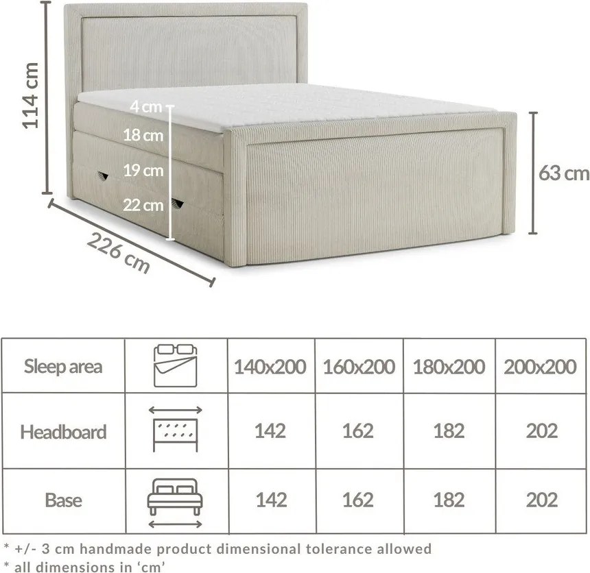Antracitszürke ágyneműtartós boxspring ágy 160x200 cm Fresco – Maison de Rêve