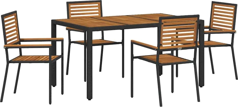 vidaXL Kert étkező szett 5 pcs Fekete és Barna polirattan