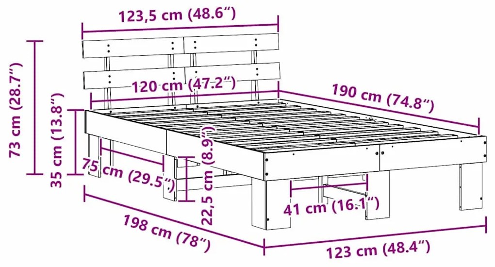 Ágykeret fejtámlával Fehér 120 x 190 cm