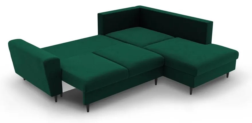 Zöld bársony kinyitható tárolóhelyes sarokkanapé (jobb oldali-L alakú) Kyoto – Cosmopolitan Design