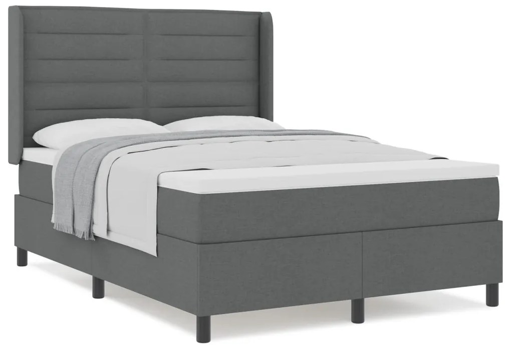 Boxspring Ágy Matrac - Sötétszürke, 140x200 cm, Szövet