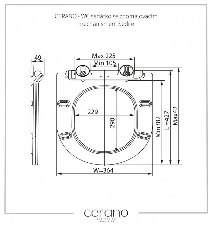 Cerano Verde, függő WC csésze Peremless 490x360x370 mm + UF wc ülőke, fehér fényes, CER-CER-417341