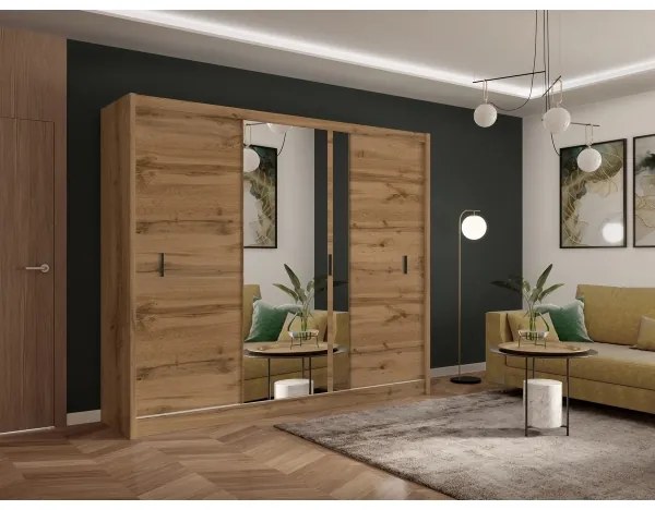 SABRINA szekrény tükörrel, 250x215 cm, woltan tölgy