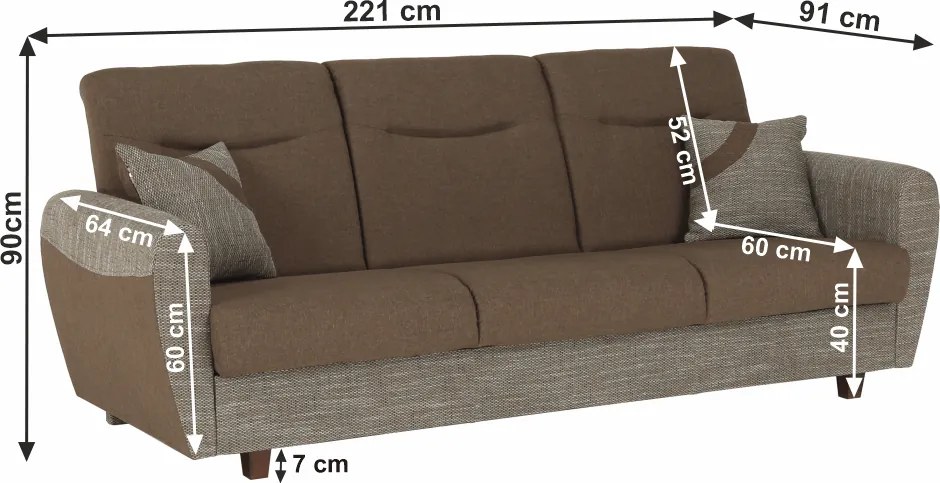 3-ülés ágyfunkcióval, barna, MILO 3-Ülés