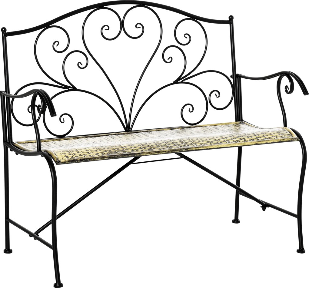 Outsunny Vintage Stílusú Vas Kerti Pad, 2-Fős Kültéri Pad, 100x50x88cm, Fekete | Aosom