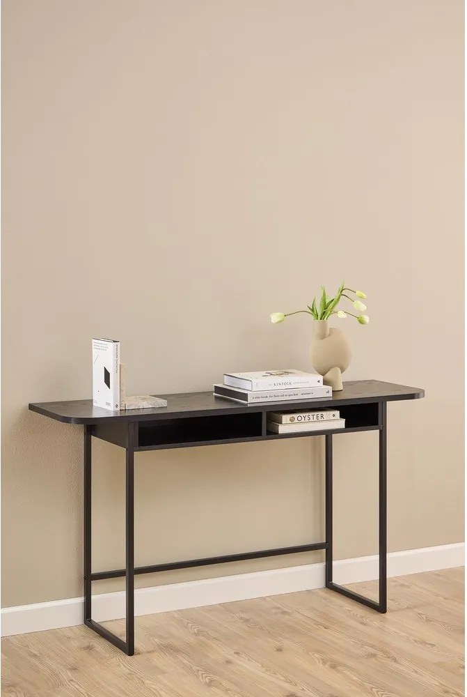 Fekete konzolasztal kőrisfa dekorral 40x140 cm Darlington – Actona