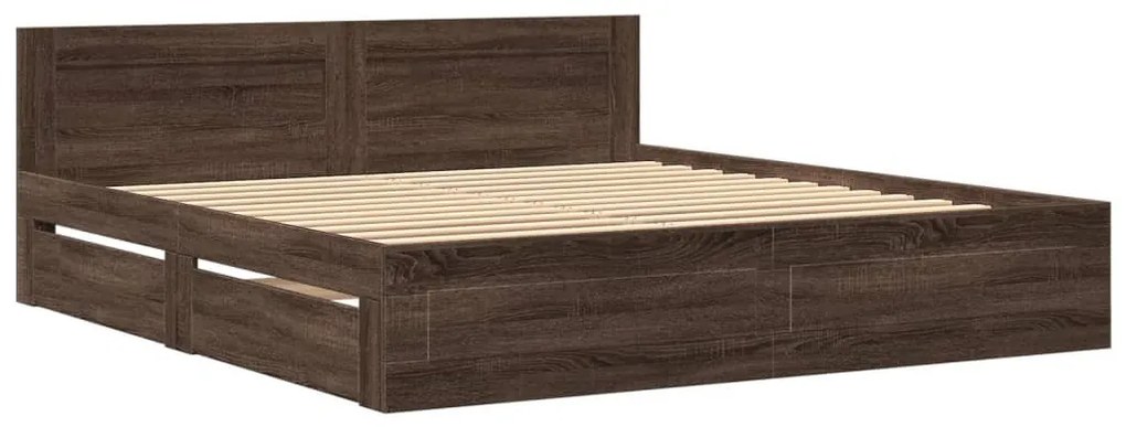 barna tölgy színű szerelt fa ágykeret fejtámlával 200 x 200 cm