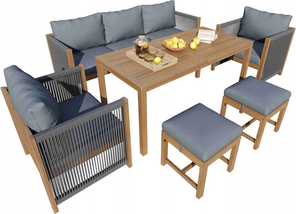 Kerti szett asztal és székek Akácfa Kanapé Szék 6db szürke