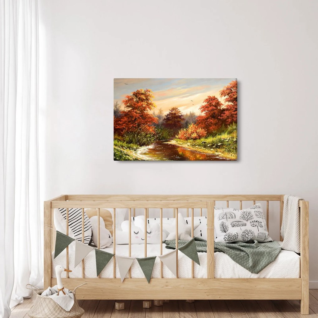 Kép egy folyóról egy őszi tájban, olajfestmény (90x60 cm)