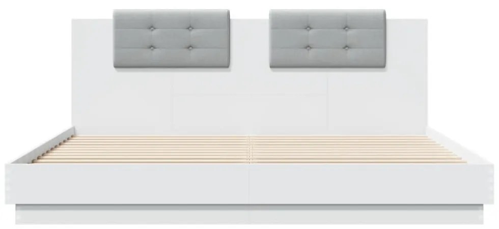 fehér ágykeret fejtámlával és LED-világítással 160 x 200 cm