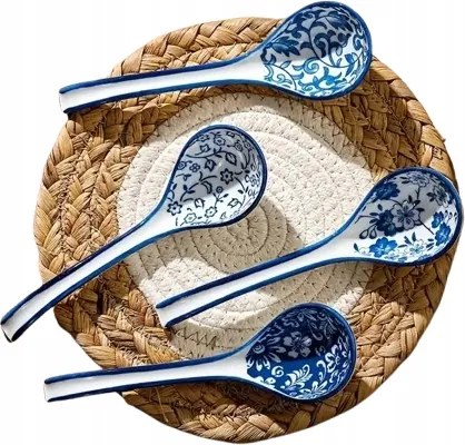 Kerámia Kanál Nagy Kék Leveses Kanál Szett Ramen Miso Pho 4 Db-os