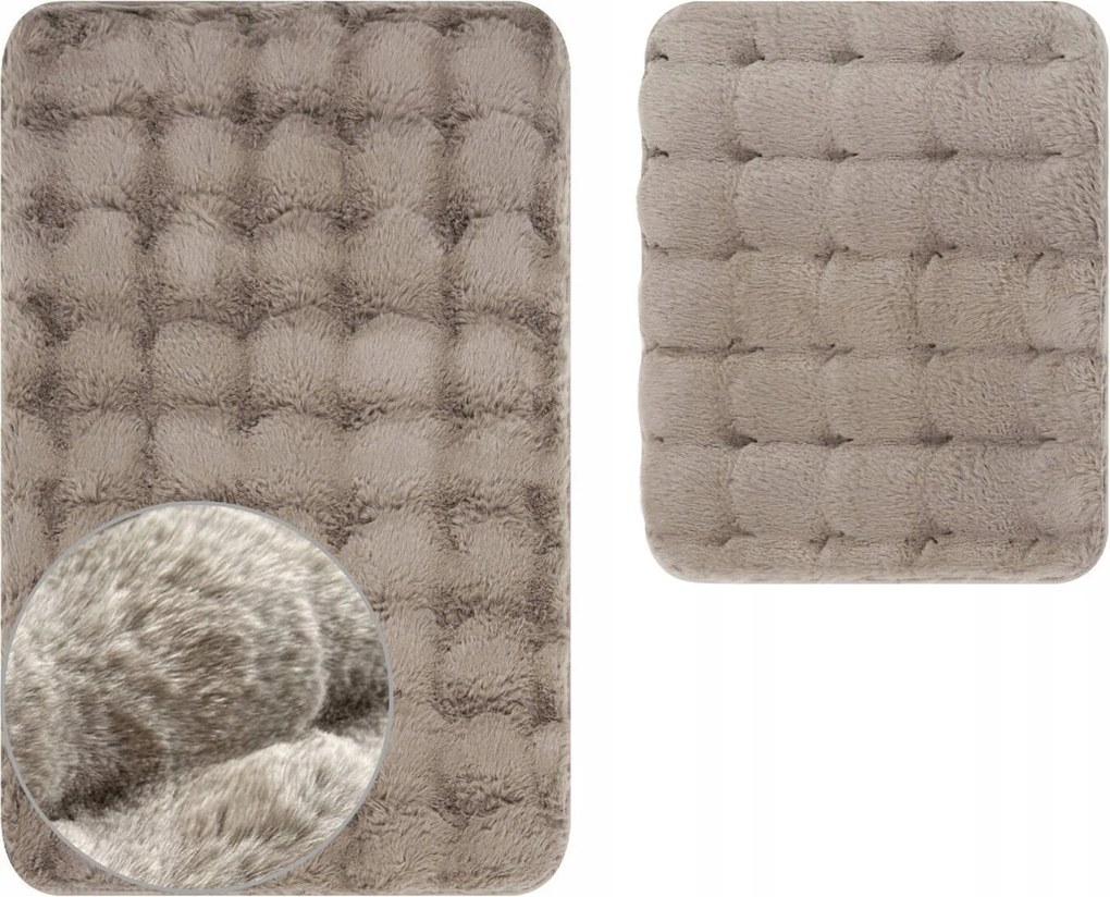 Fürdőszobaszőnyeg Csúszásgátló Aruba 3D Puha Bolyhos Taupe Bézs 2 részes