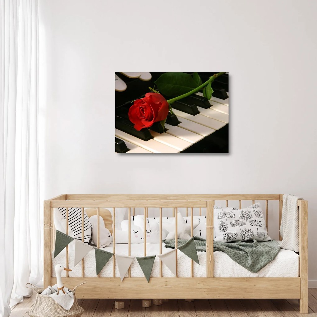 Üveg kép - Zongora és rózsák (70x50 cm)