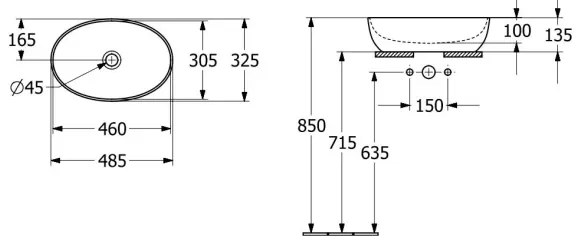 Villeroy & Boch 43884801 - ARTIS munkalapra szerelhető mosdó 48x32,5 cm kerámia/fehér