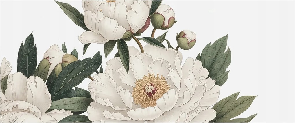 Fotótapéta Flizelina Nappali és Hálószoba Irodába Fehér peonie 250x104 Ragasztó