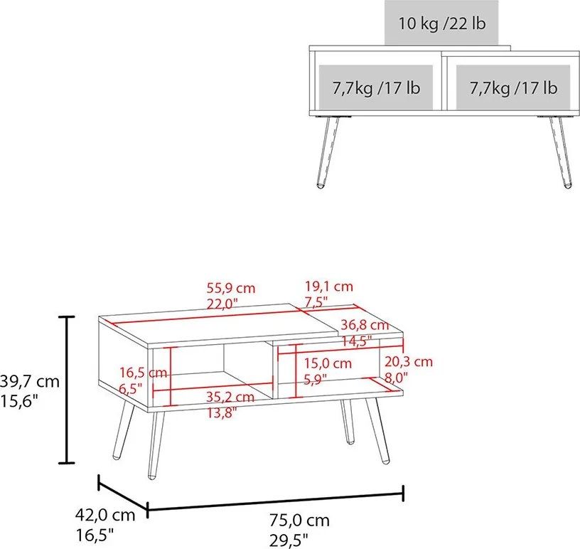 Dohányzóasztal 45x30x60 cm fehér FUR1819-1