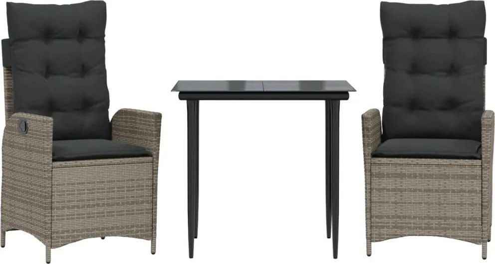 vidaXL 3 részes szürke polyrattan kerti étkezőgarnitúra párnával