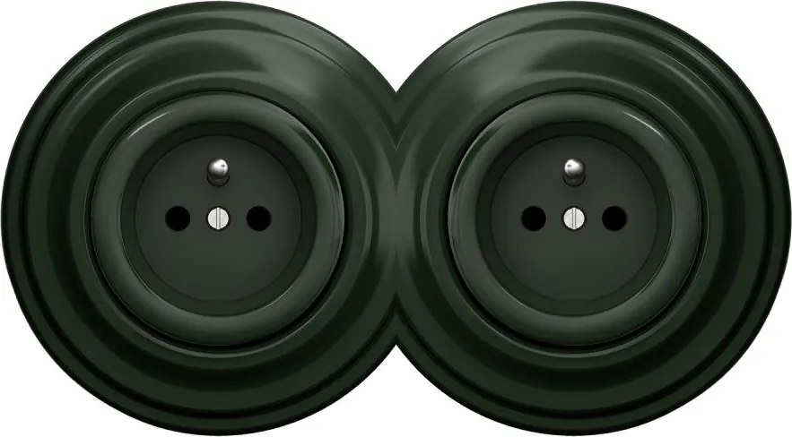 Kliklap - Dupla retro háztartási fali aljzat kerettel 230V zöld