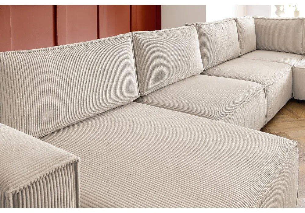 Krémszínű kordbársony sarokkanapé (jobb oldali-"U" alakú) Nihad modular – Bobochic Paris