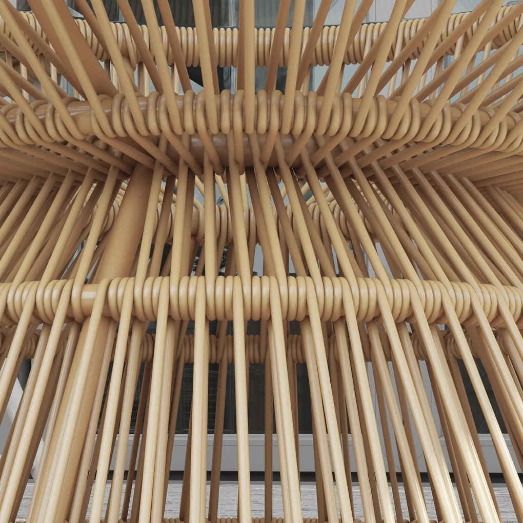 Outsunny Kerek Kerti Kávézó Asztal, Műrattan Megjelenésű Asztal Edzett Üveglappal Ø60 x 37H cm Természetes | Aosom