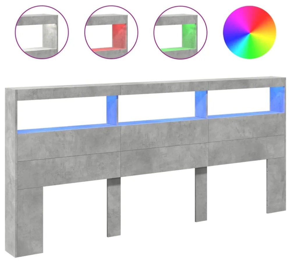 betonszürke áthidalószekrény LED-világítással 220 x 17 x 102 cm