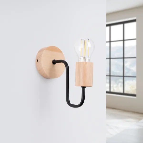 Sollux SL.1668 - Fali lámpa TIMBO 1xE27/15W/230V fekete/bézs/bükkfa