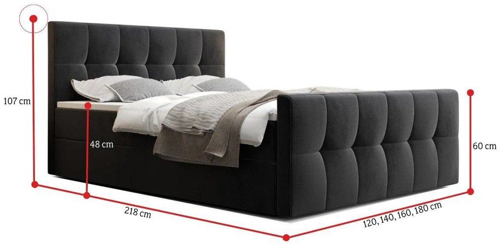 HATAN kárpitozott boxspring ágy, 140x200, monolith 97