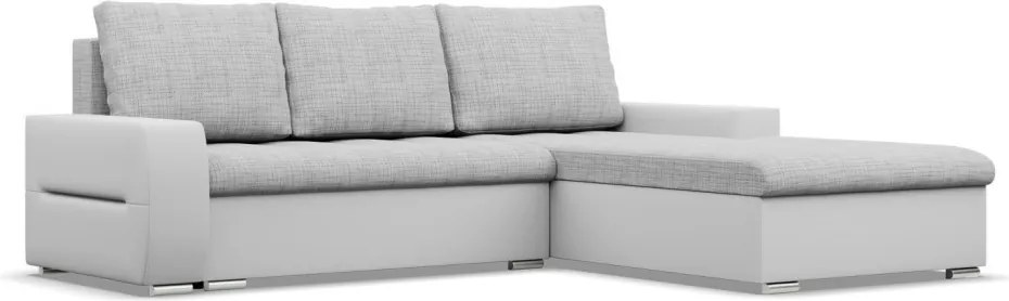 Toronto sarokkanapé, 2 ágyneműtartóval, fonott + műbőr, jobboldali, szürke - fehér